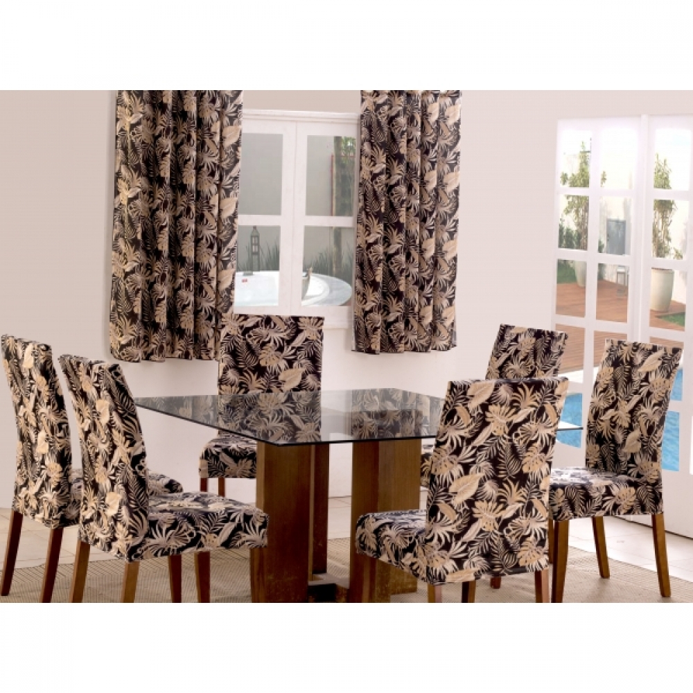 Capas de Cadeira 06 Lugares Floral Preto