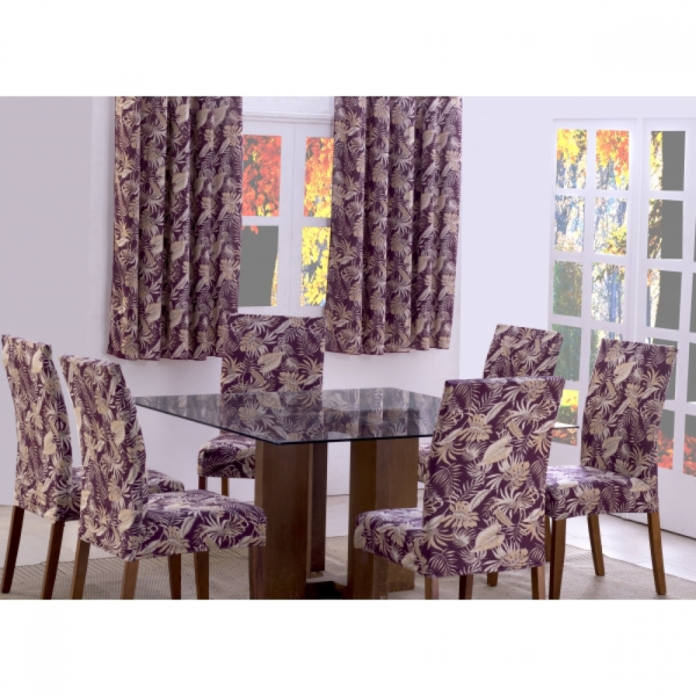 Capas de Cadeira 04 Lugares Floral Vinho