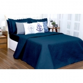 Kit Cobreleito e Lençol Liberty Queen Com Almofadas Azul 08 pçs