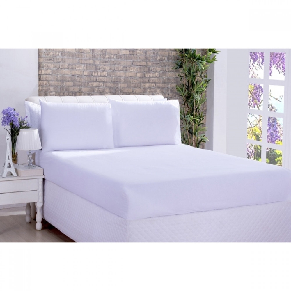 Jogo de Cama Lençol Microfibra Queen 03 Peças Branco