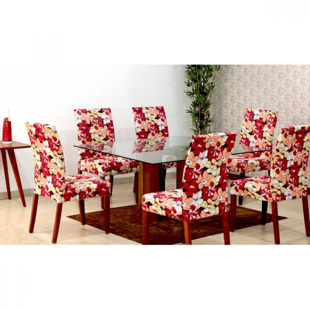 Capas de Cadeira 04 Lugares Floral Vermelho