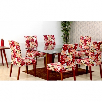 Capas de Cadeira 04 Lugares Floral Vermelho