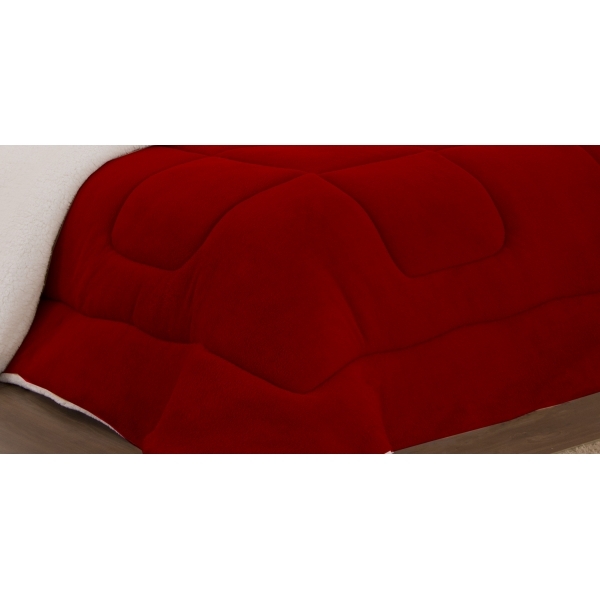 Edredom Coberdrom Solteiro Sherpa Pele de Carneiro c/ Soft vermelho
