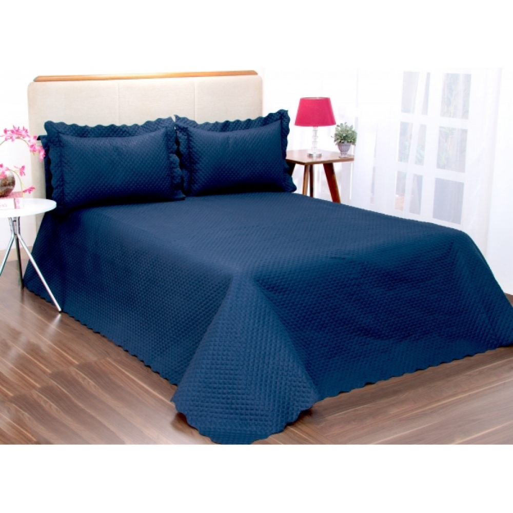 Kit Cobreleito Classic Queen 03 pçs Azul