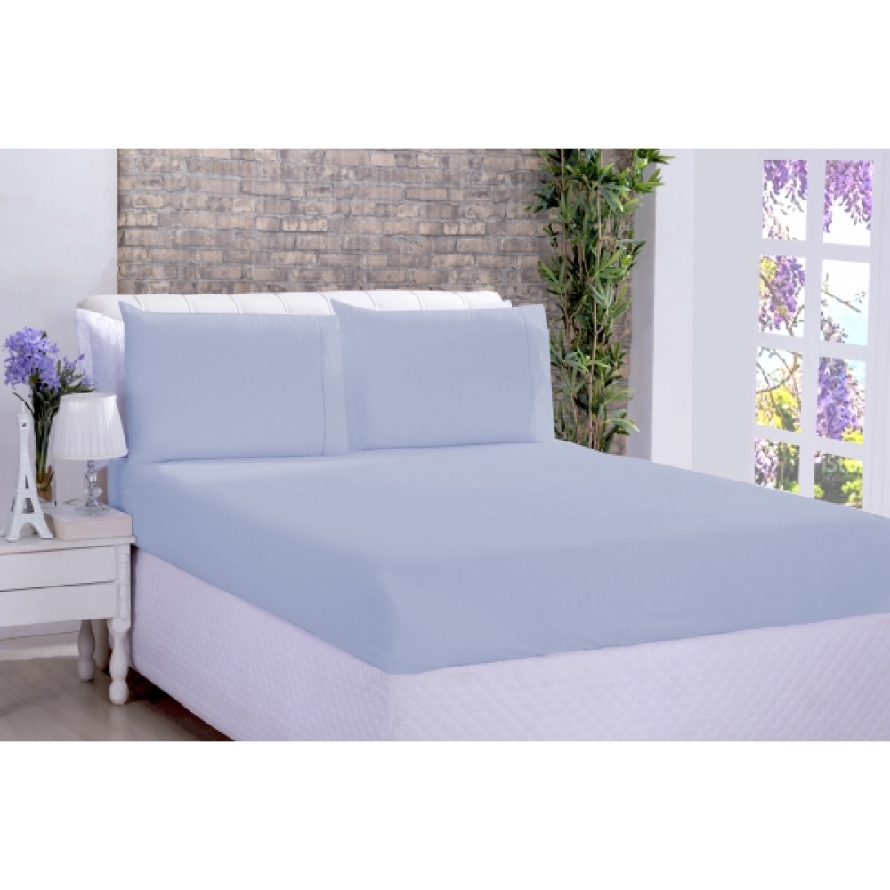 Jogo de Cama Lençol Microfibra Solteiro 02 Peças Azul Bebe