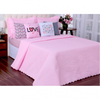 Kit Cobreleito e Lençol Liberty Queen Com Almofadas Rosa 08 pçs