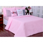 Kit Cobreleito e Lençol Liberty Queen Com Almofadas Rosa 08 pçs
