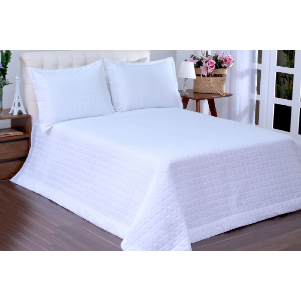 Kit Cobreleito Magnifico Dupla Face Queen Branco 03 pçs