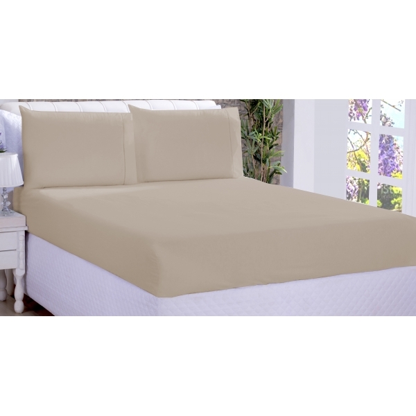 Jogo de Cama Lençol Microfibra Casal 03 Peças Bege