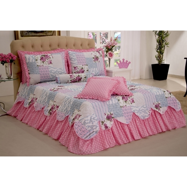 Kit Colcha Cobre leito Belize casal king size 05 pçs rosa